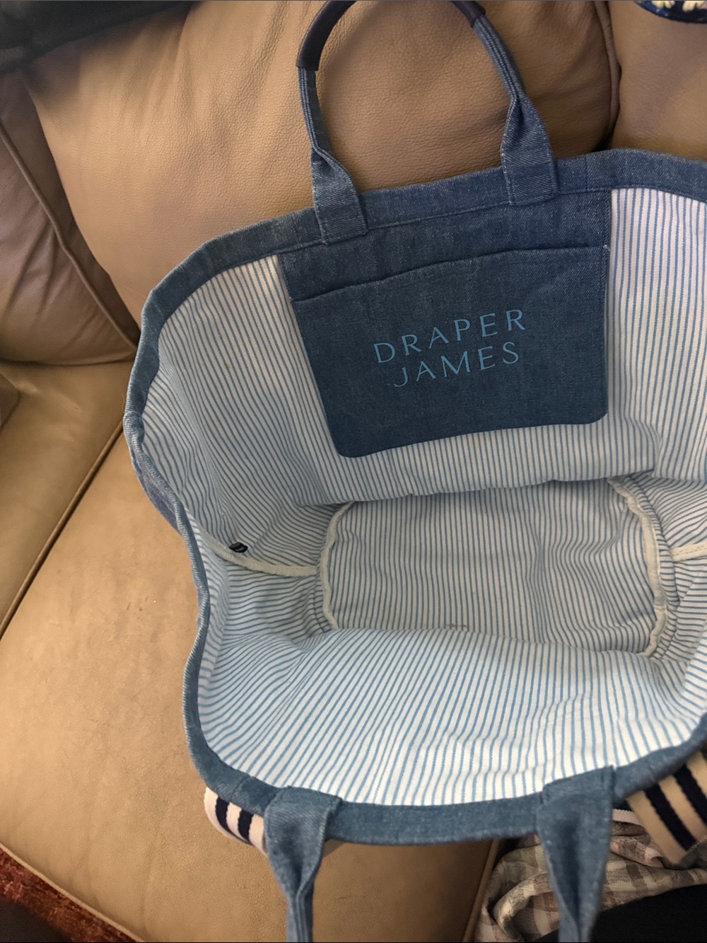 Draper James Blue Canvas Tote with Navy and White Straps - Picture 4 of 12
